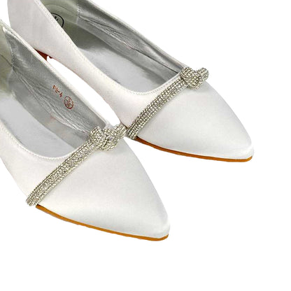 White - Lifestyle - XY London Womens-Ladies Halley Diamante Bridal Ballet Flats