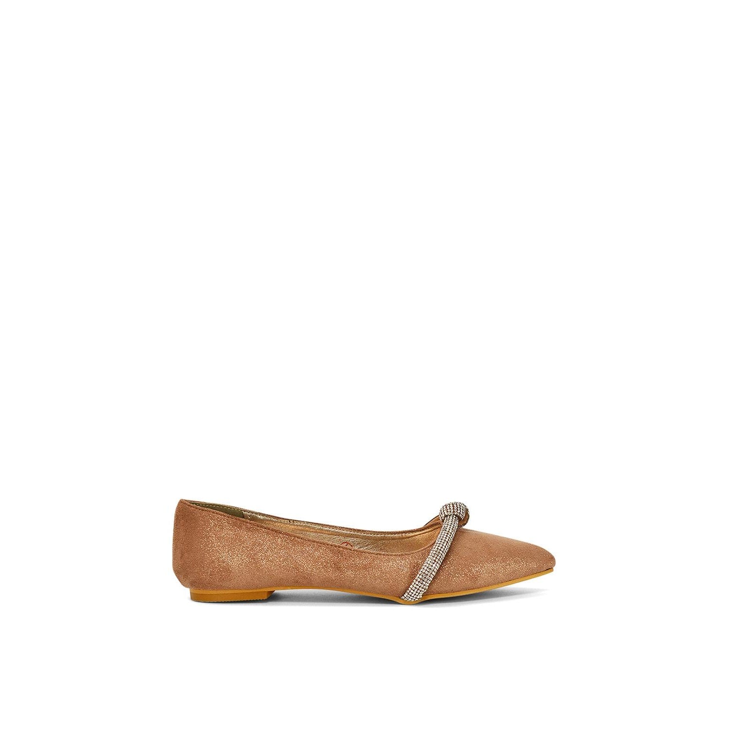 Rose Gold - Back - XY London Womens-Ladies Halley Diamante Bridal Ballet Flats