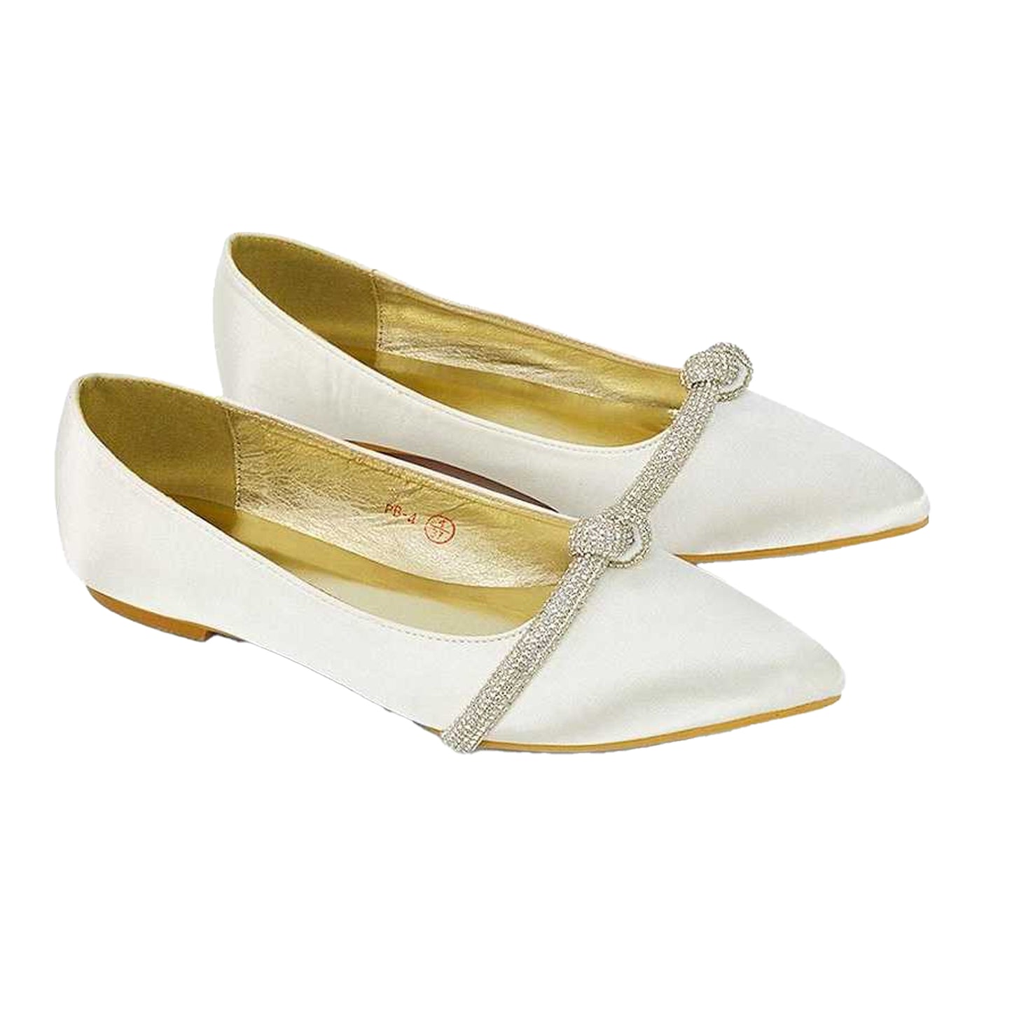 Ivory - Front - XY London Womens-Ladies Halley Diamante Bridal Ballet Flats