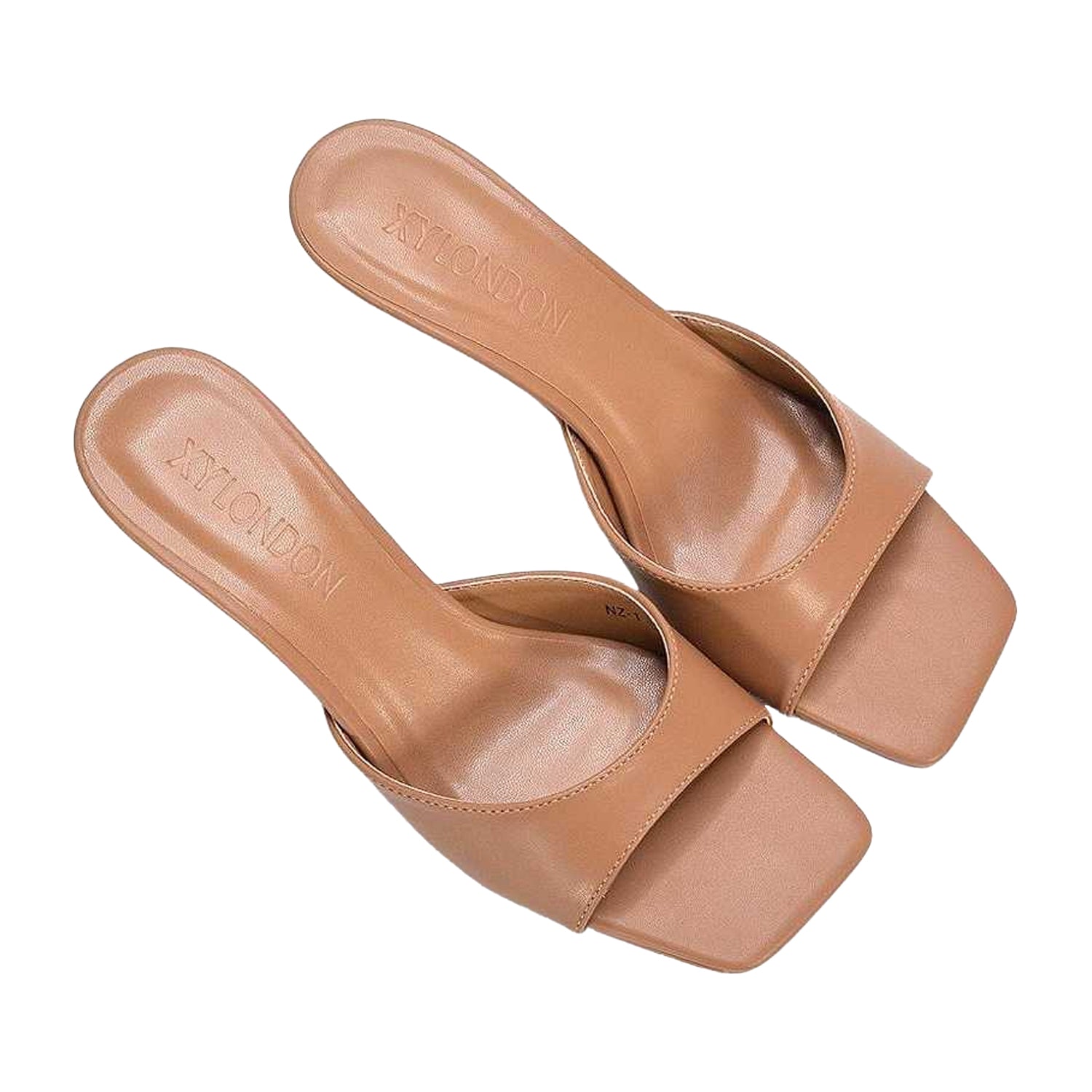 Taupe - Lifestyle - XY London Womens-Ladies Jane Square Toe Kitten Heel Mule Sandals