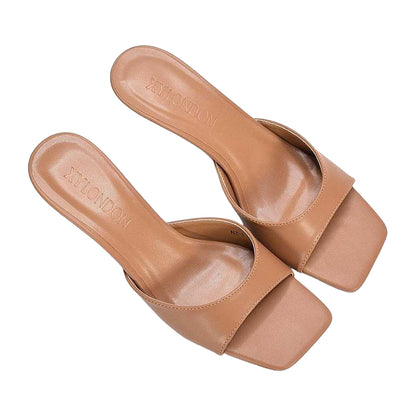Taupe - Lifestyle - XY London Womens-Ladies Jane Square Toe Kitten Heel Mule Sandals