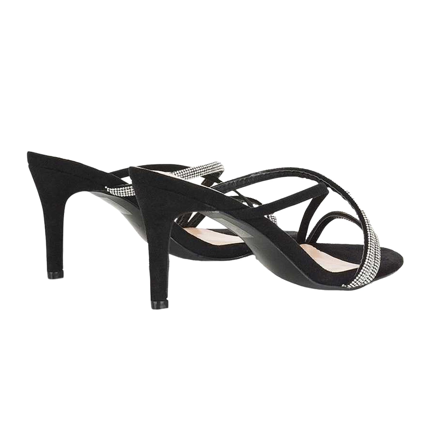 Jet Black - Back - XY London Womens-Ladies Teddie Diamante Crossover Strap Mule Sandals