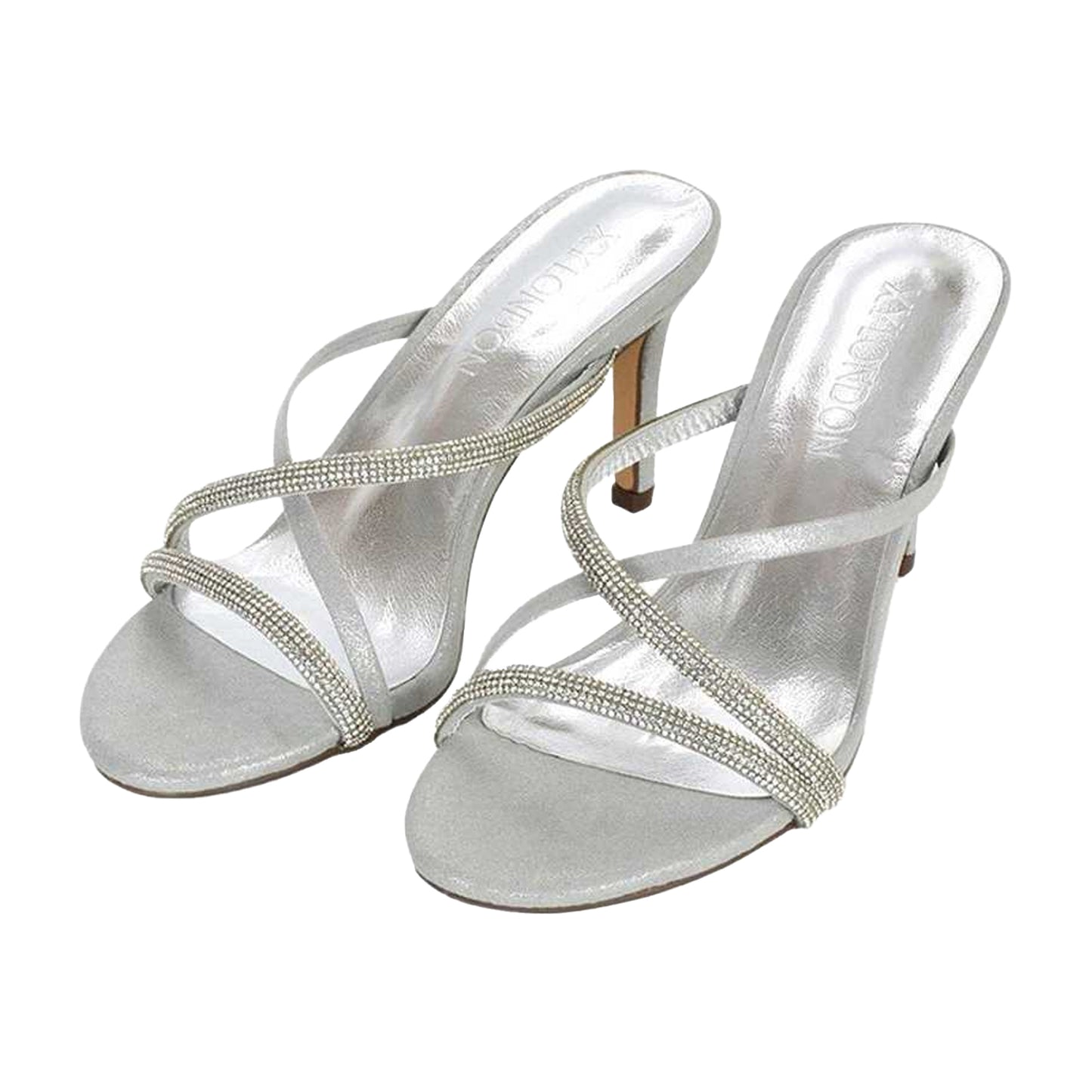 Silver - Lifestyle - XY London Womens-Ladies Teddie Diamante Crossover Strap Mule Sandals