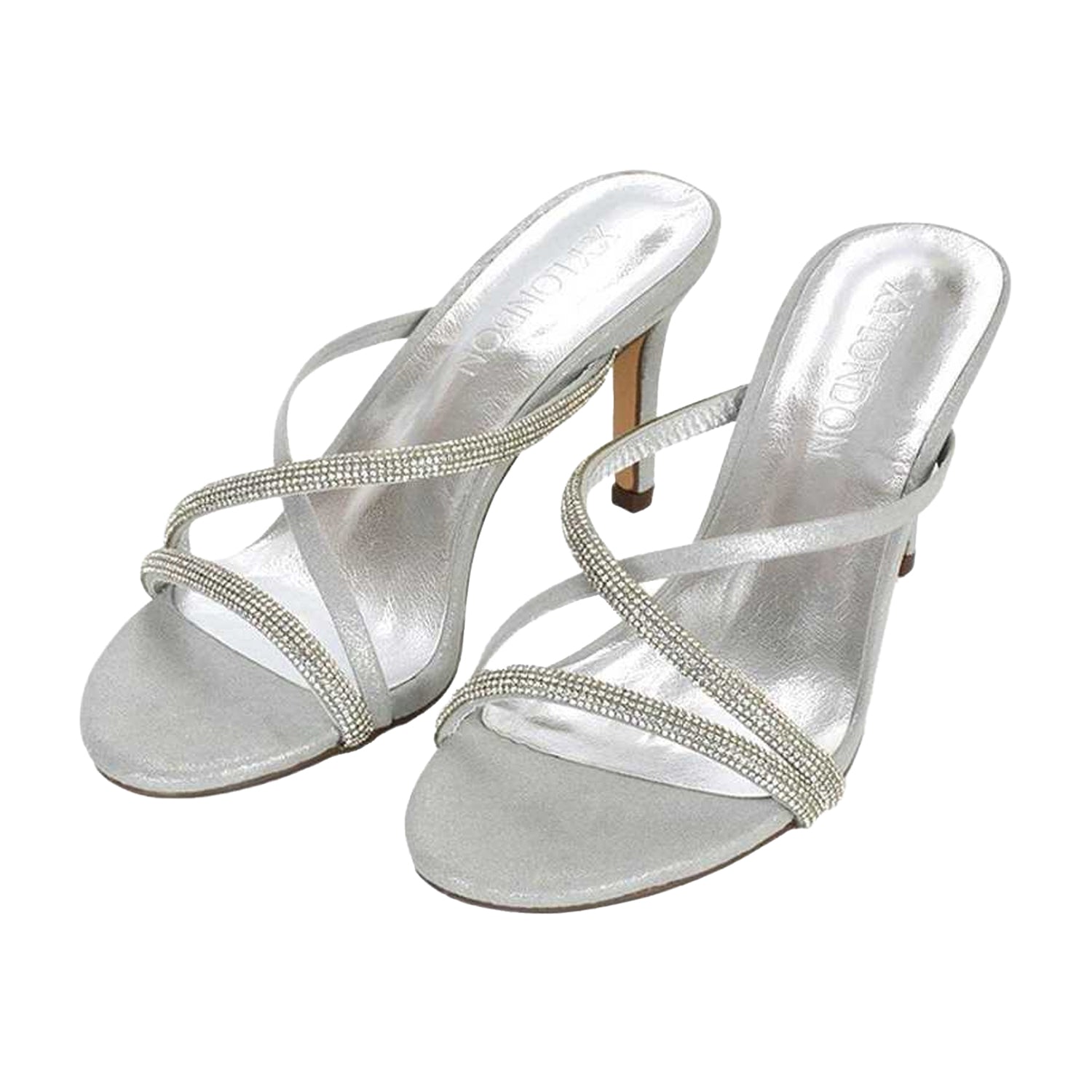 Silver - Lifestyle - XY London Womens-Ladies Teddie Diamante Crossover Strap Mule Sandals