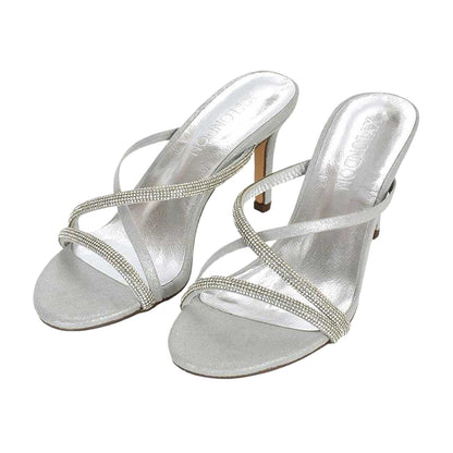 Silver - Lifestyle - XY London Womens-Ladies Teddie Diamante Crossover Strap Mule Sandals