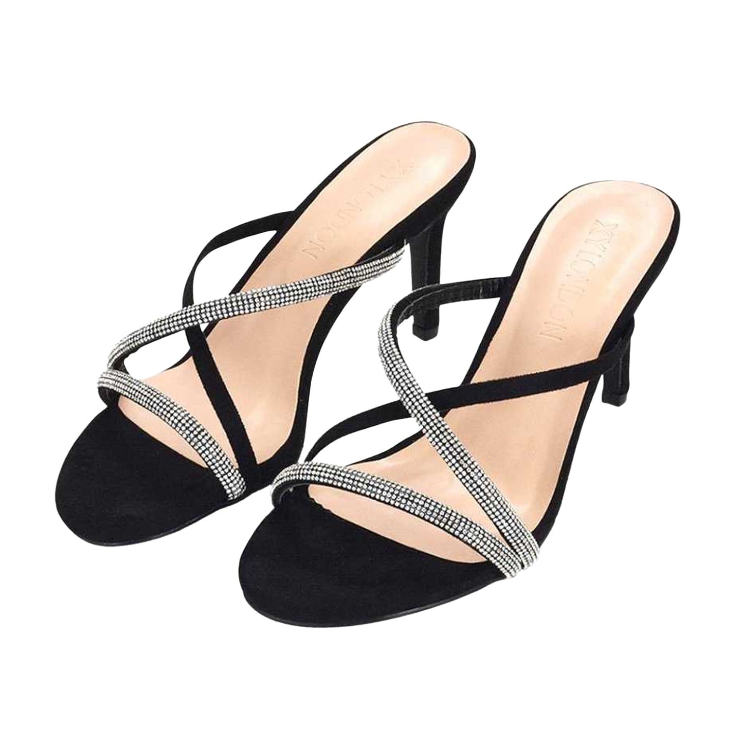 Jet Black - Lifestyle - XY London Womens-Ladies Teddie Diamante Crossover Strap Mule Sandals