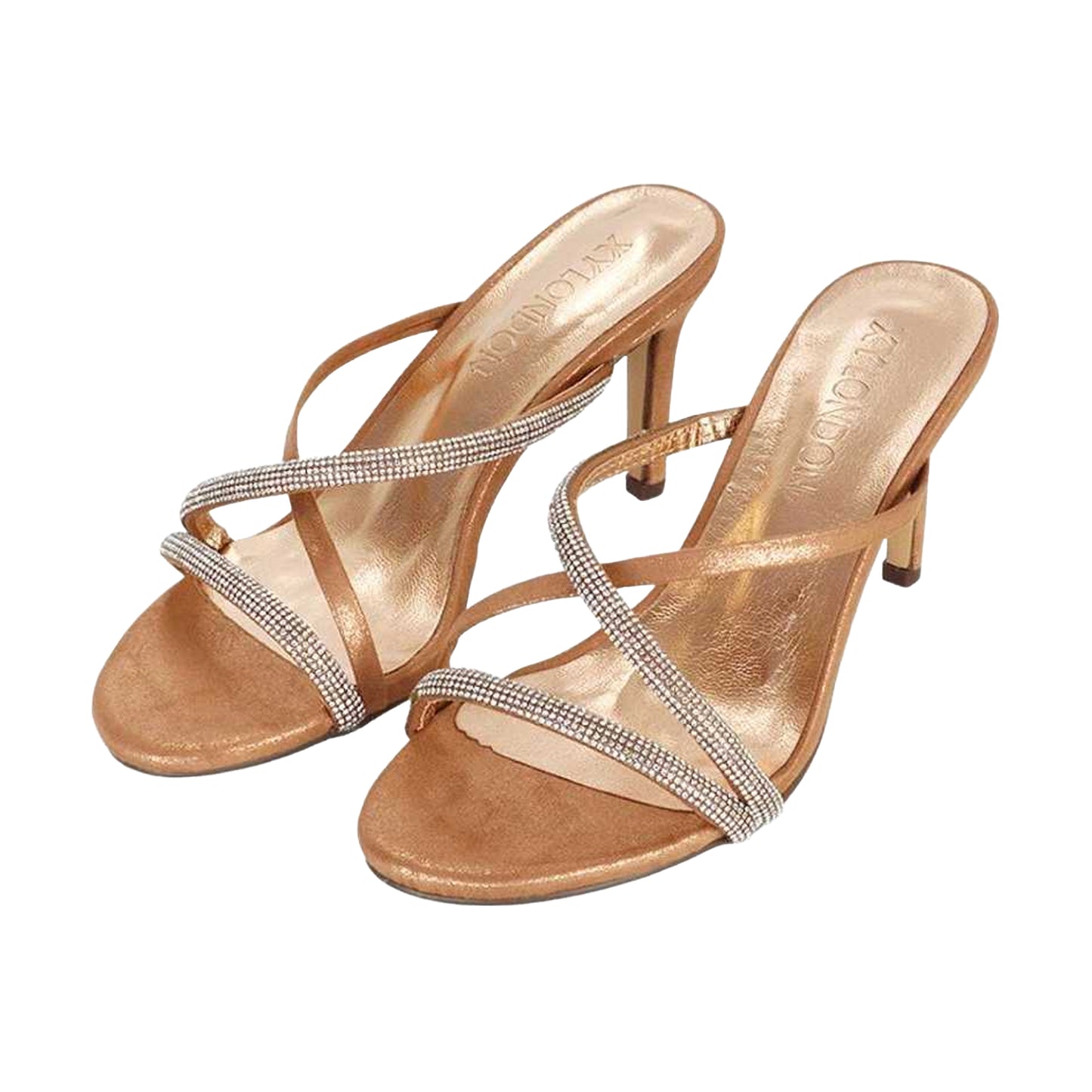 Rose Gold - Lifestyle - XY London Womens-Ladies Teddie Diamante Crossover Strap Mule Sandals