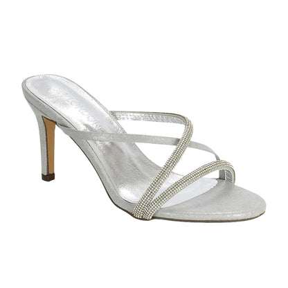 Silver - Front - XY London Womens-Ladies Teddie Diamante Crossover Strap Mule Sandals