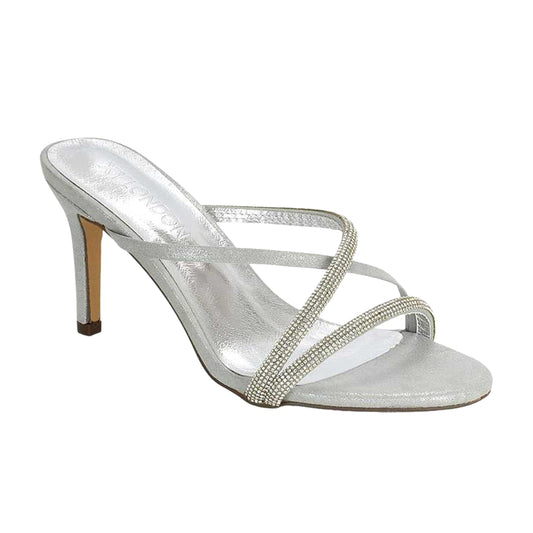 Silver - Front - XY London Womens-Ladies Teddie Diamante Crossover Strap Mule Sandals