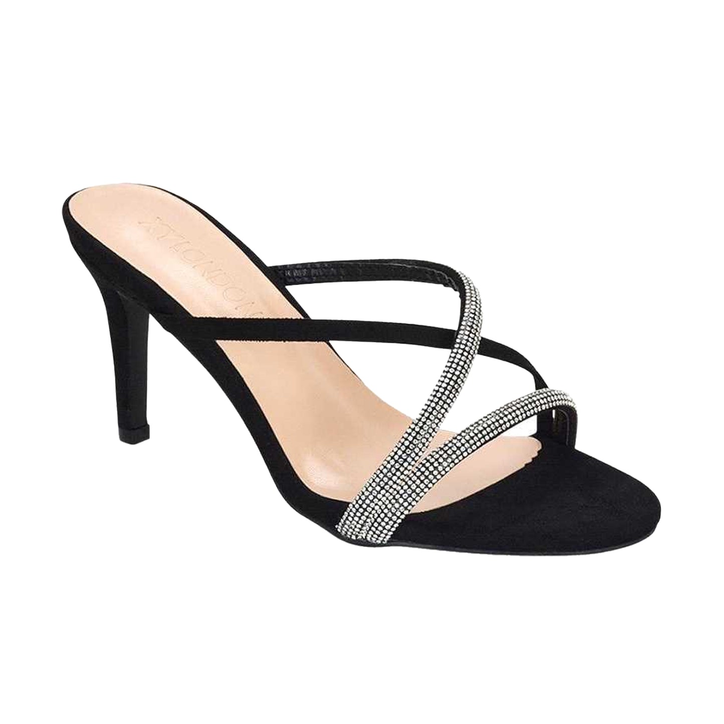 Jet Black - Front - XY London Womens-Ladies Teddie Diamante Crossover Strap Mule Sandals