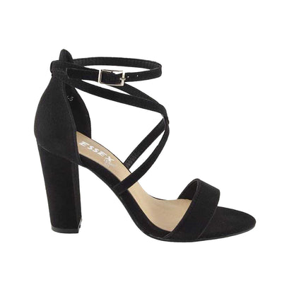 Jet Black - Side - XY London Womens-Ladies Briella Strappy High Block Heel Sandals
