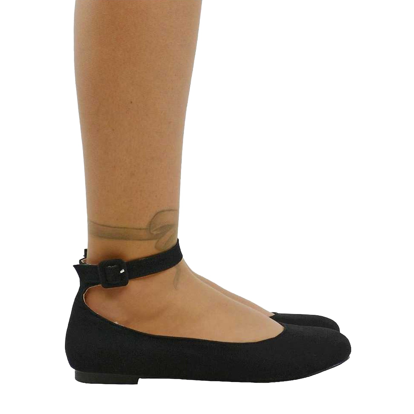 Jet Black - Back - XY London Womens-Ladies Kimmie Ankle Strap Ballerina Flats