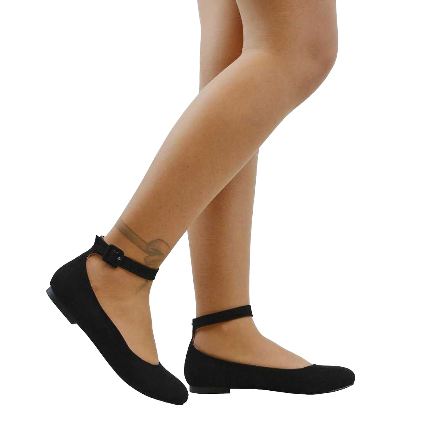 Jet Black - Lifestyle - XY London Womens-Ladies Kimmie Ankle Strap Ballerina Flats