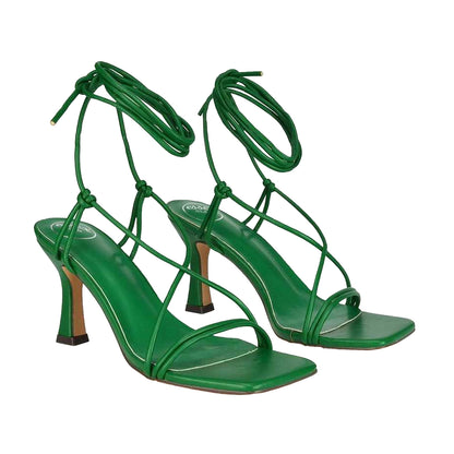 Green - Side - XY London Womens-Ladies Callie Lace Up Mid High Heel Sandals