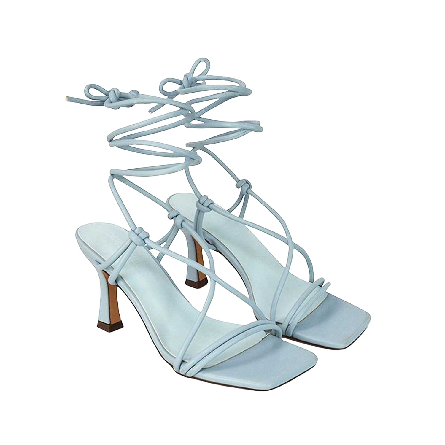 Light Blue - Back - XY London Womens-Ladies Callie Lace Up Mid High Heel Sandals