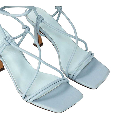 Light Blue - Side - XY London Womens-Ladies Callie Lace Up Mid High Heel Sandals