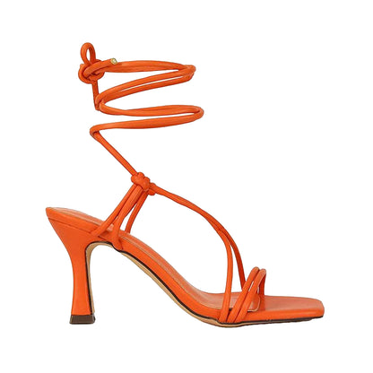 Orange - Front - XY London Womens-Ladies Callie Lace Up Mid High Heel Sandals