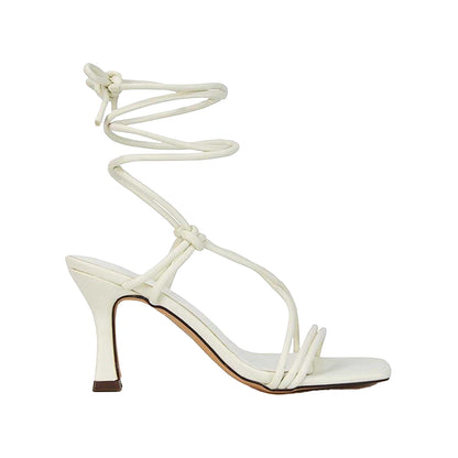 White - Front - XY London Womens-Ladies Callie Lace Up Mid High Heel Sandals