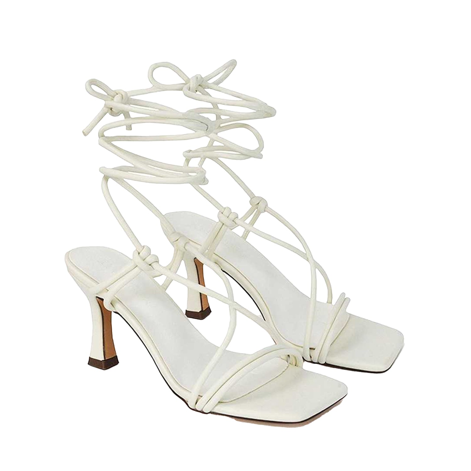 White - Back - XY London Womens-Ladies Callie Lace Up Mid High Heel Sandals