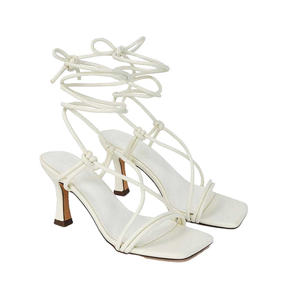 White - Back - XY London Womens-Ladies Callie Lace Up Mid High Heel Sandals