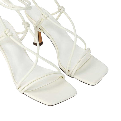 White - Side - XY London Womens-Ladies Callie Lace Up Mid High Heel Sandals