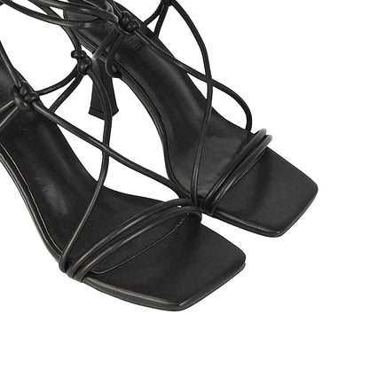Black - Lifestyle - XY London Womens-Ladies Callie Lace Up Mid High Heel Sandals