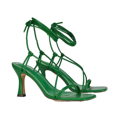 Green - Back - XY London Womens-Ladies Callie Lace Up Mid High Heel Sandals