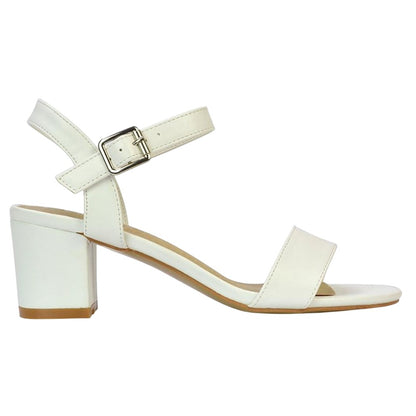 White - Side - XY London Womens-Ladies Jessica Strappy Medium Block Heel Sandals