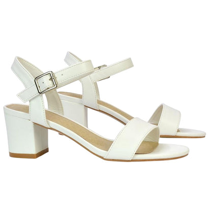 White - Pack Shot - XY London Womens-Ladies Jessica Strappy Medium Block Heel Sandals