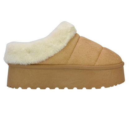 Light Sand - Side - XY London Womens-Ladies Laylin Faux Fur Platform Slipper Boots