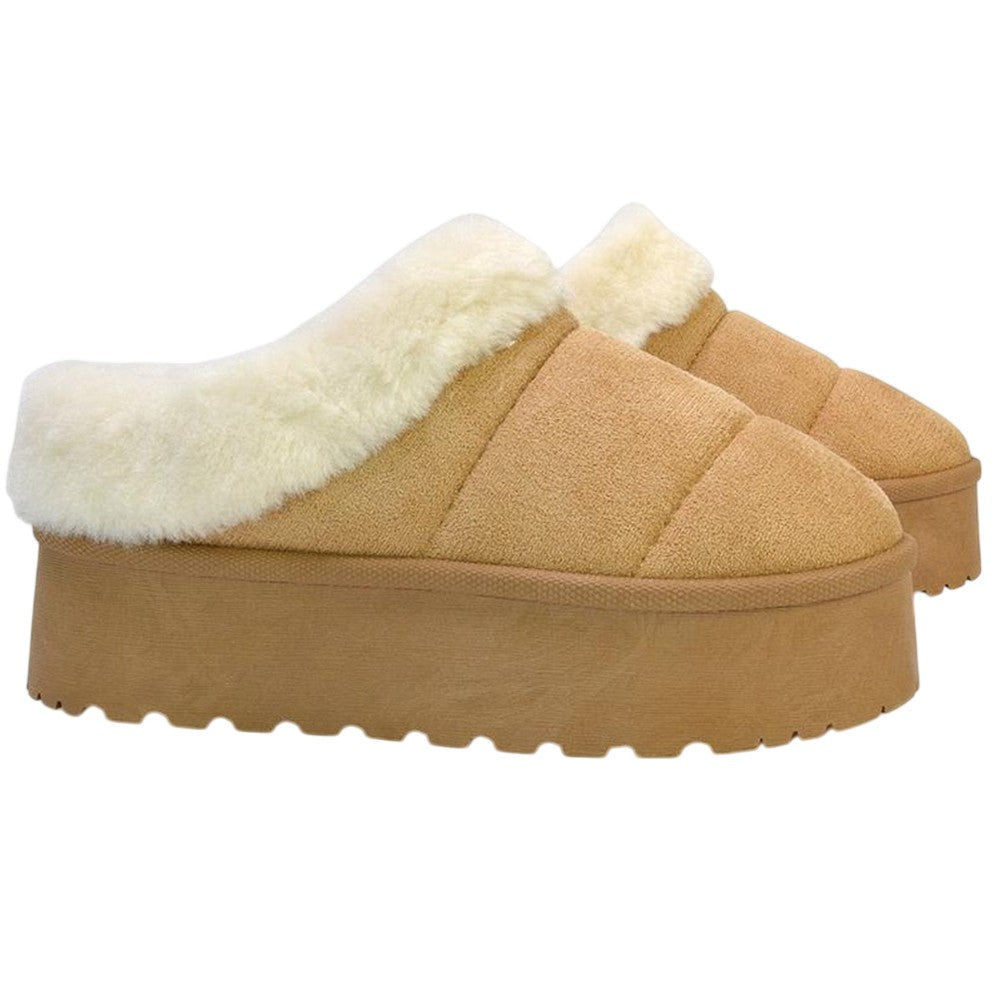 Light Sand - Pack Shot - XY London Womens-Ladies Laylin Faux Fur Platform Slipper Boots