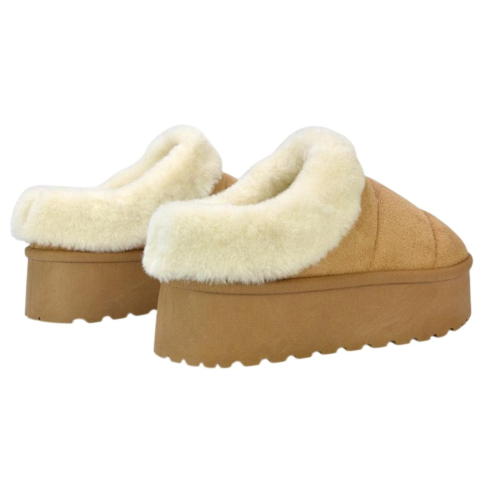 Light Sand - Back - XY London Womens-Ladies Laylin Faux Fur Platform Slipper Boots