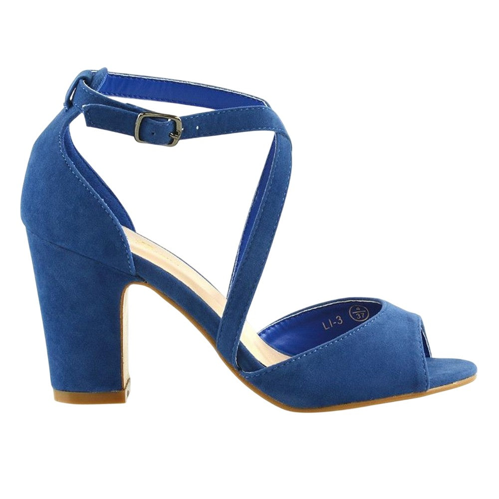 Navy - Back - XY London Womens-Ladies Alice Strappy Mid High Block Sandals