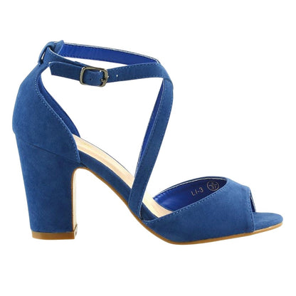 Navy - Back - XY London Womens-Ladies Alice Strappy Mid High Block Sandals