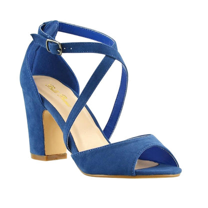 Navy - Side - XY London Womens-Ladies Alice Strappy Mid High Block Sandals