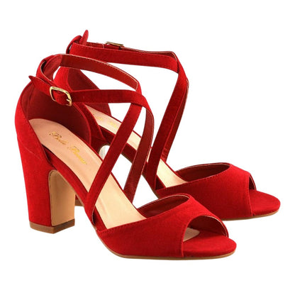 Red - Front - XY London Womens-Ladies Alice Strappy Mid High Block Sandals