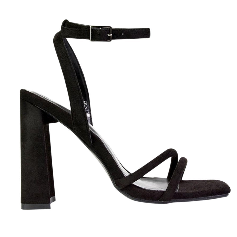 Jet Black - Side - XY London Womens-Ladies Sorbet Strappy High Block Heel Sandals
