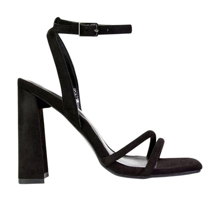 Jet Black - Side - XY London Womens-Ladies Sorbet Strappy High Block Heel Sandals