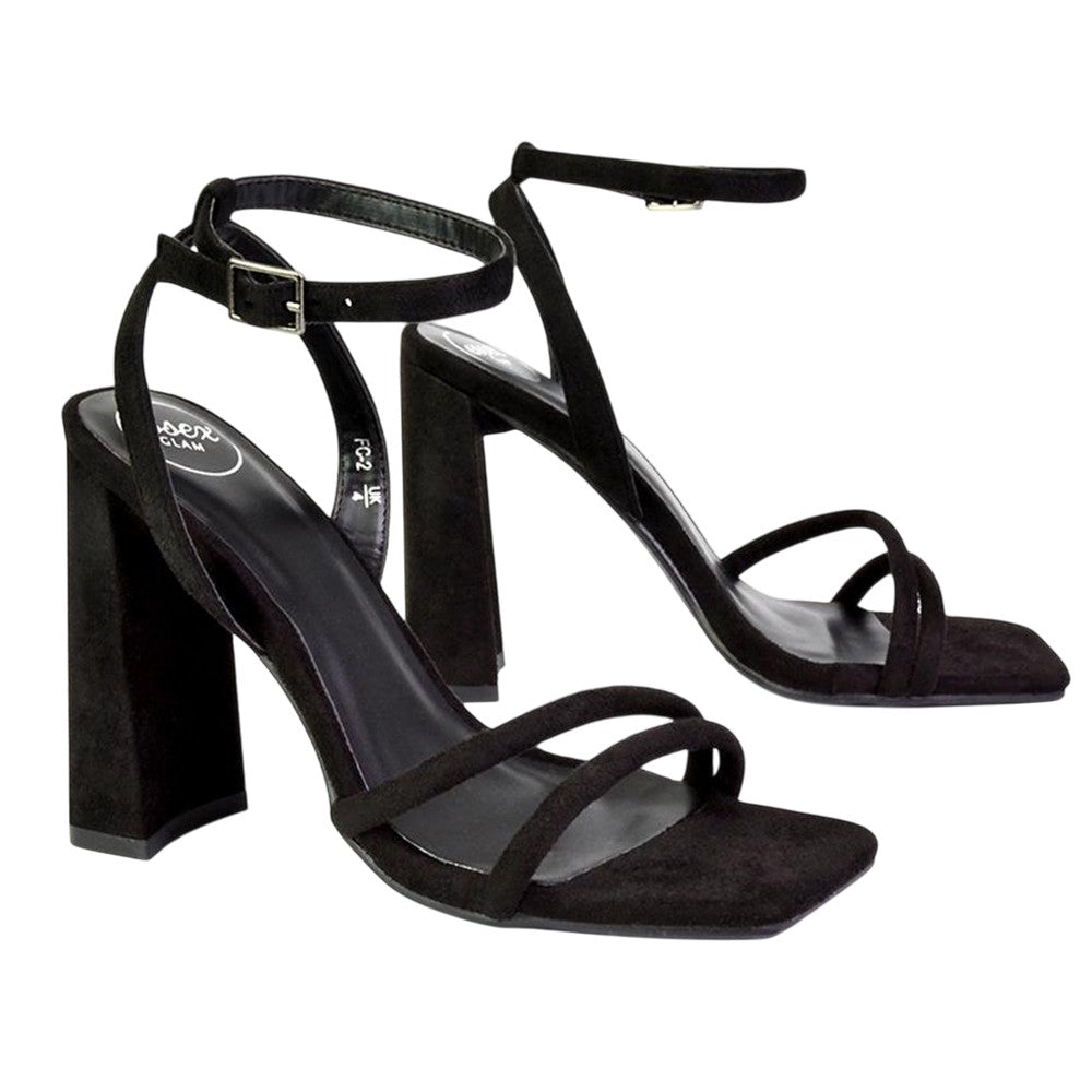 Jet Black - Pack Shot - XY London Womens-Ladies Sorbet Strappy High Block Heel Sandals