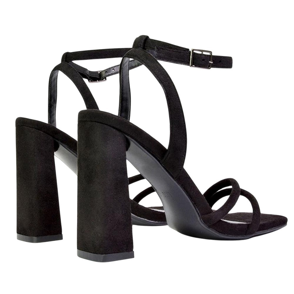 Jet Black - Back - XY London Womens-Ladies Sorbet Strappy High Block Heel Sandals