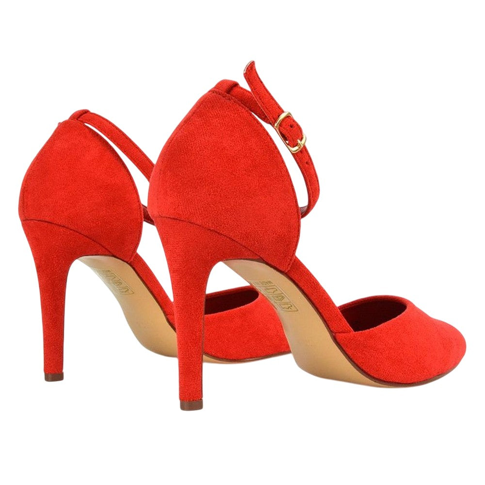 Red - Back - XY London Womens-Ladies Claire D´Orsay Ankle Strap Stiletto Heel Court Shoes
