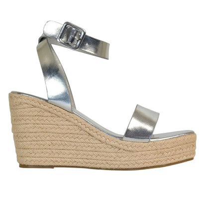 Metallic Silver - Side - XY London Womens-Ladies Linda Woven Metallic Platform Wedge Sandals