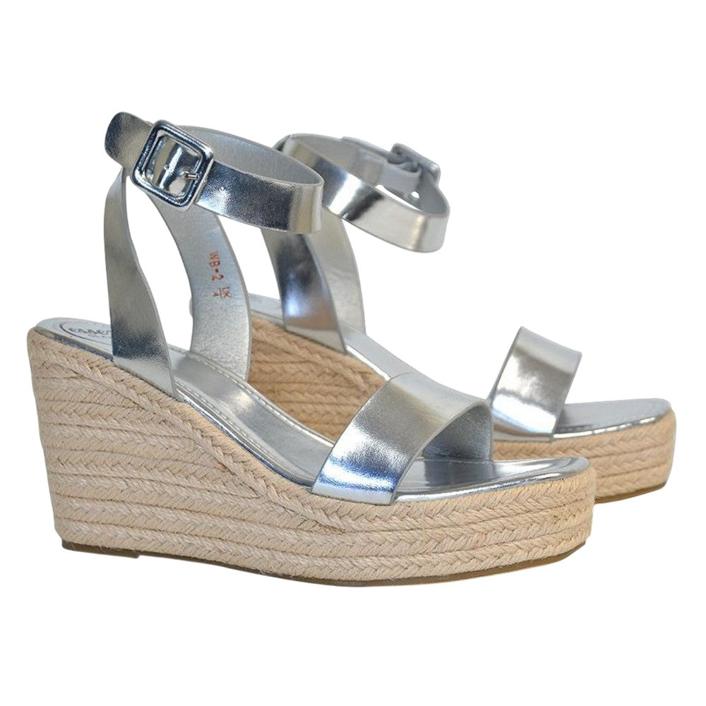 Metallic Silver - Lifestyle - XY London Womens-Ladies Linda Woven Metallic Platform Wedge Sandals
