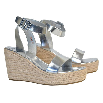 Metallic Silver - Lifestyle - XY London Womens-Ladies Linda Woven Metallic Platform Wedge Sandals