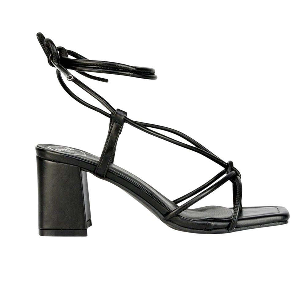 Black - Side - XY London Womens-Ladies Mackenzie Lace Up Block Heel Sandals