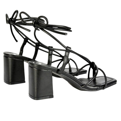Black - Back - XY London Womens-Ladies Mackenzie Lace Up Block Heel Sandals