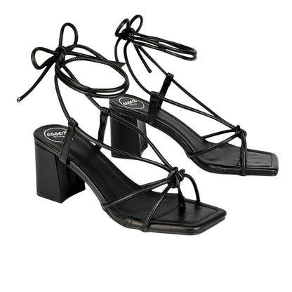 Black - Lifestyle - XY London Womens-Ladies Mackenzie Lace Up Block Heel Sandals
