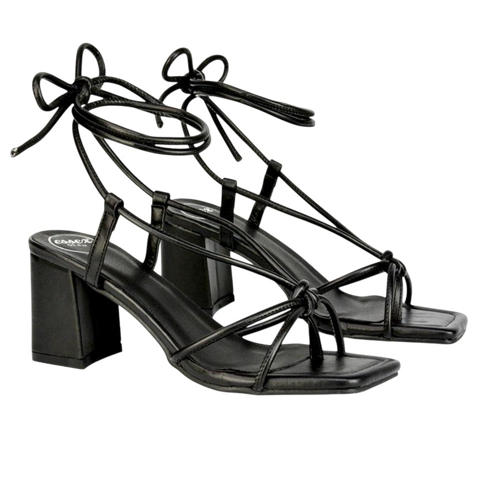 Black - Front - XY London Womens-Ladies Mackenzie Lace Up Block Heel Sandals