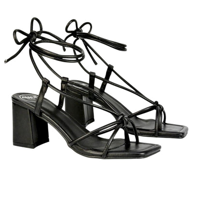 Black - Front - XY London Womens-Ladies Mackenzie Lace Up Block Heel Sandals
