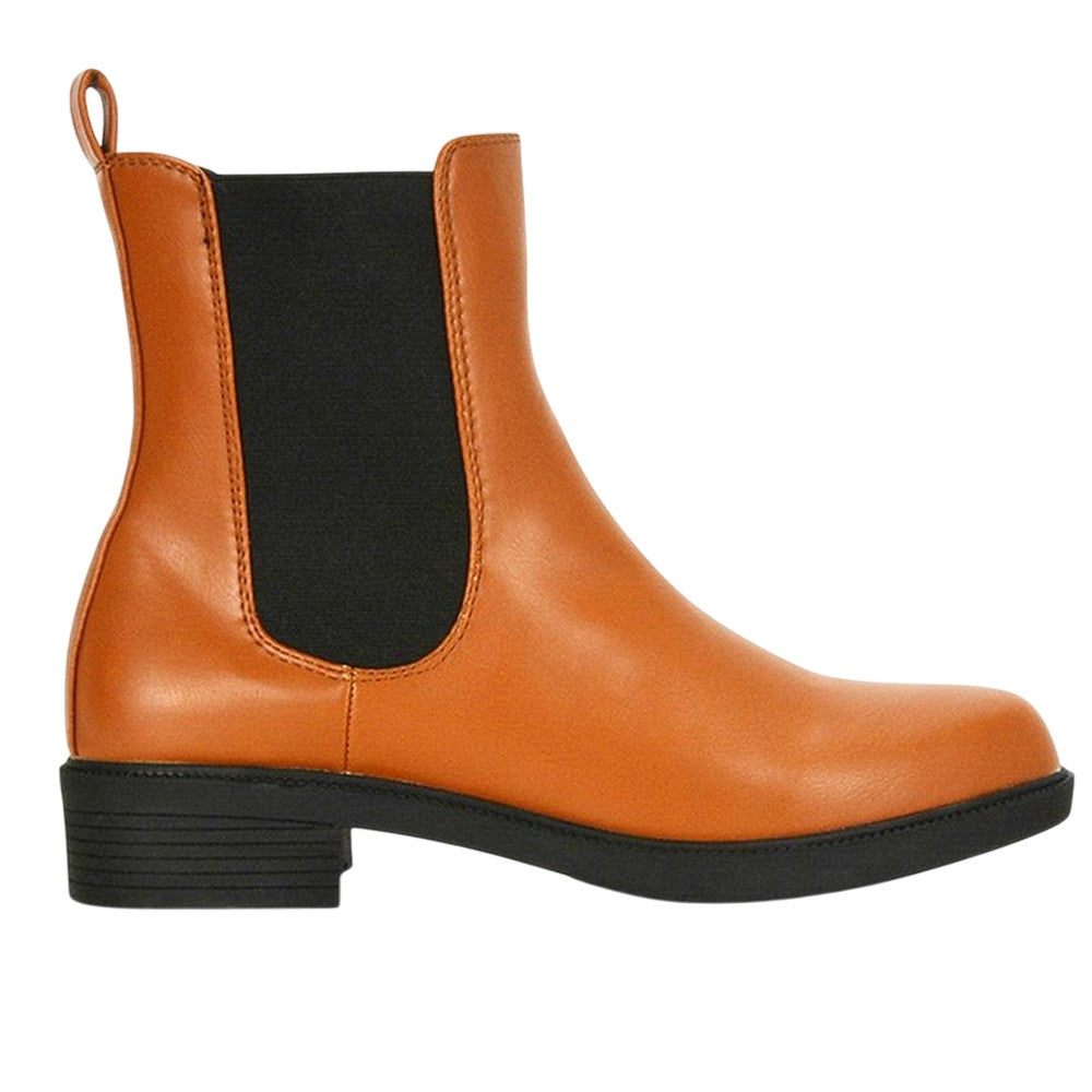 Tan - Side - XY London Womens-Ladies Rachel Low Block Heel Chelsea Boots